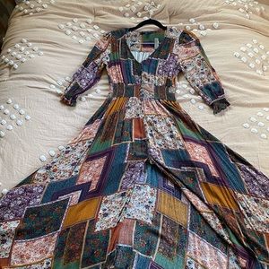 Skater dress with slit in front patchwork style